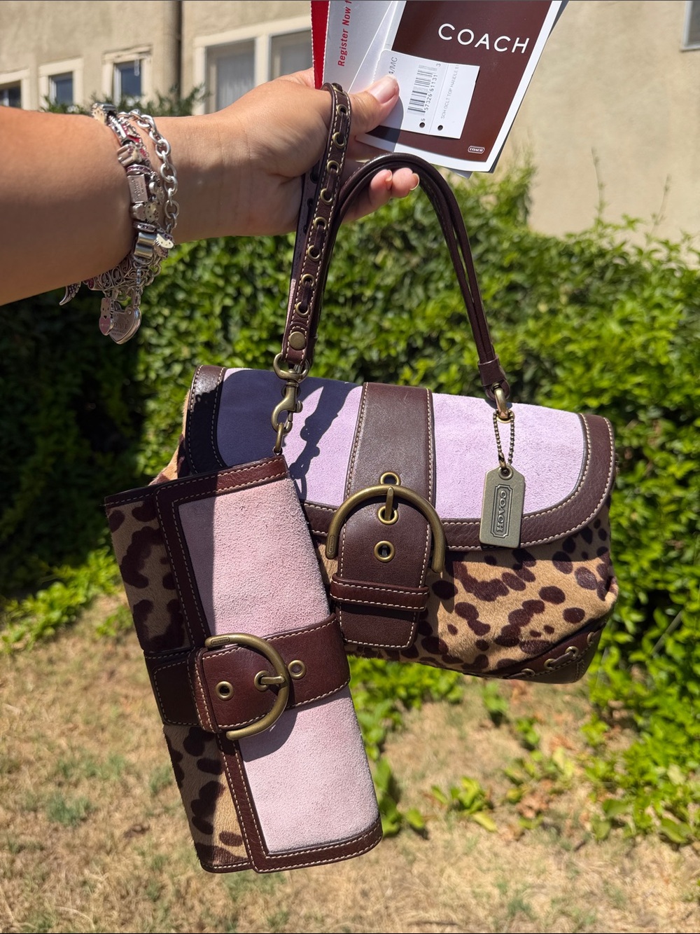HTF Rare Vintage Coach Madison Ocelot haircalf suede bag & matching wristlet